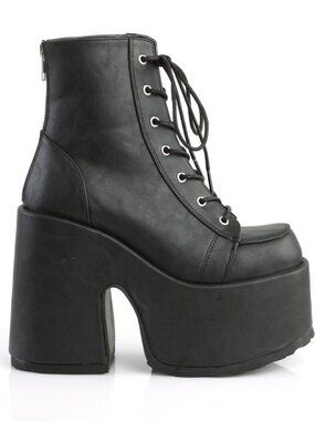 Chunky Heel Platform Lace-Up Ankle Boot with Black Vegan Leather
